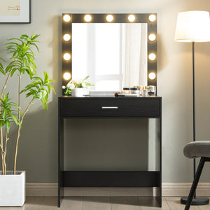 English Elm Vanity Elegant dressing table with LED mirror lights, large drawer, adjustable brightness & storage Black W2386P216224