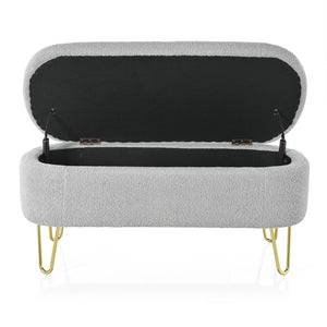 English Elm Christopher Knight Home® - Oval Grey Upholstered Storage Bench with Gold Metal Legs — Flip-Top Ottoman, Durable, Spacious Seat(storage) N769P195486G