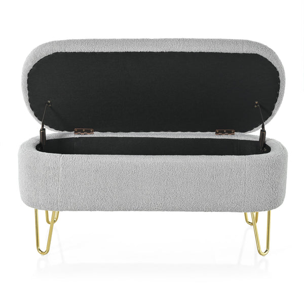 English Elm Christopher Knight Home® - Oval Grey Upholstered Storage Bench with Gold Metal Legs — Flip-Top Ottoman, Durable, Spacious Seat(storage) N769P195486G