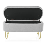 Christopher Knight Home® - Noble House - - Oval Storage Bench For Living Room Bedroom End Of Bed, Upholstered Storage Ottoman Entryway Bench With Metal Legs,Grey