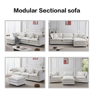 English Elm 105" L-shaped Chenille Sectional with Ottoman Pocket Spring Living Room Sofa Beige W1097S00225