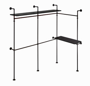 English Elm Industrial Pipe Clothing Rack Reversible 118.3" Heavy-Duty Garment & Walk-In Wardrobe with LED Lights, Shelves and Wall-Mount Stability W1820P214612