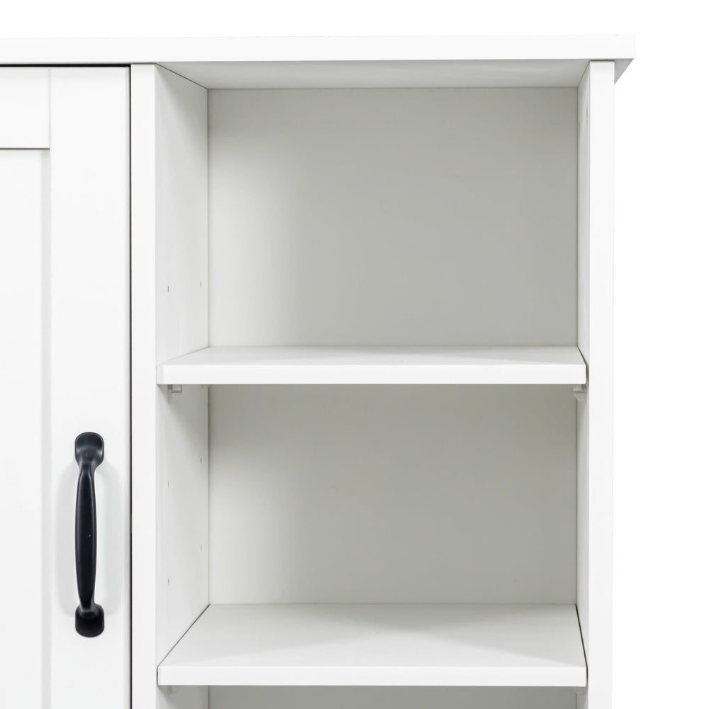 English Elm Laundry Cabinet with Tilt-Out Hampers, Adjustable & Open Shelves, Freestanding White Storage Unit W331S00168