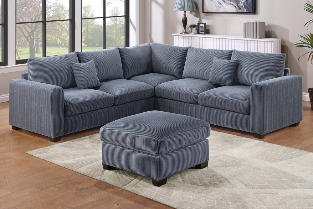 English Elm 4pc Corduroy Sectional Sofa Set with Ottoman Corner Wedge and Low-profile Modern Legs Dark Gray B011S02226