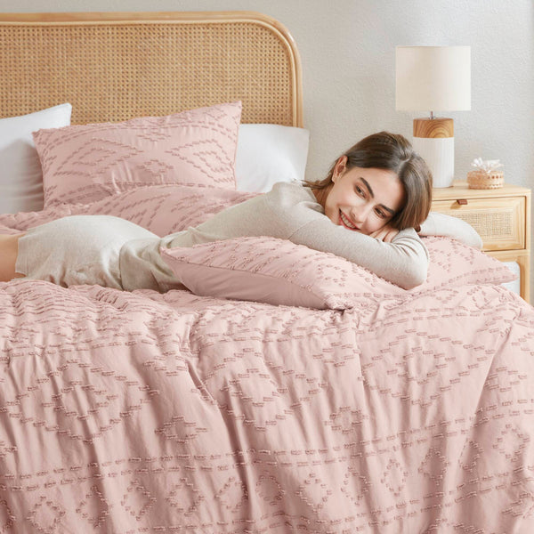 JLA Home 510 Design - Comforter Tufted Boho Mini Set with Brushed Microfiber Reverse, OEKO‑TEX Certified, Lightweight Cozy Layer Pink AM10-0548