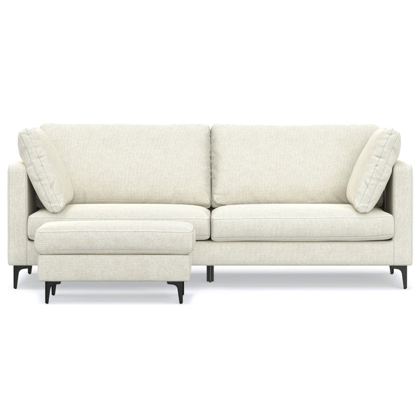 English Elm Ava 90" Mid-Century Sofa with Ottoman Set — Eco Performance Fabric, Feather-Top Cushions, Sturdy Frame Cream B136P199265