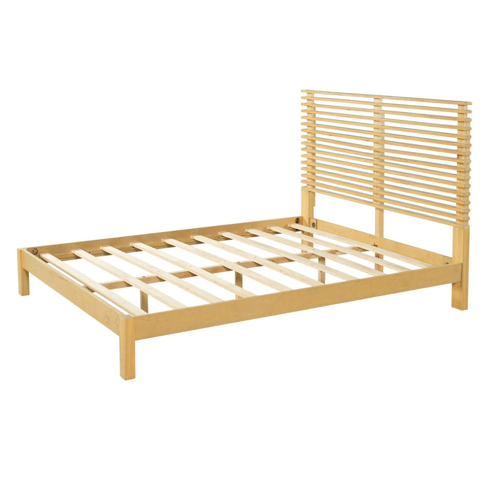 English Elm Premium Solid Pine Queen Platform Bed Architectural Slat Headboard Modern Bedroom Natural N770PQ367009N