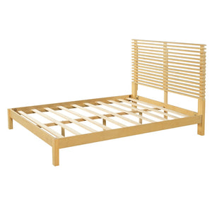 English Elm Premium Solid Pine Queen Platform Bed Architectural Slat Headboard Modern Bedroom Natural N770PQ367009N