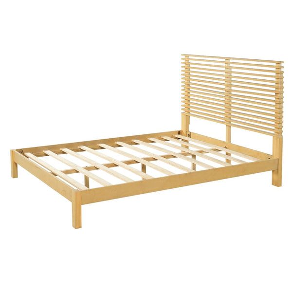 English Elm Premium Solid Pine Queen Platform Bed Architectural Slat Headboard Modern Bedroom Natural N770PQ367009N