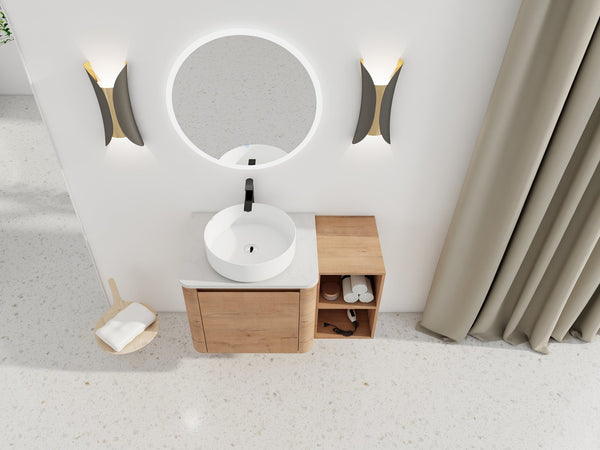 English Elm 36'' Wall-Mounted Bathroom Vanity With Ceramic Sink, Soft-Close Door, Stylish Shelves & Easy Assembly W999S00406
