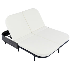 English Elm Trexm Outdoor Pe Rattan Daybed Dual Adjustable Backrest Iron Frame Poolside Lounger N715P250513B