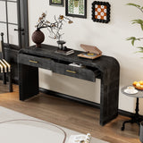 English Elm Trexm Unique Retro Silhouette Console Table With Open Style, Two Top Drawers For Entrance, Dinning Room, Living Room (Antique Black)