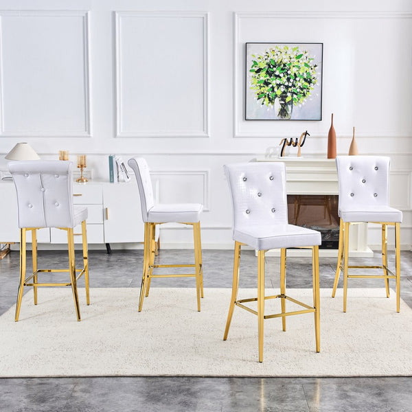 English Elm A Set of 2 Crocodile Embossed Pvc Barstools with Crystal Clasp Detail for Home Bars White W3875P383108