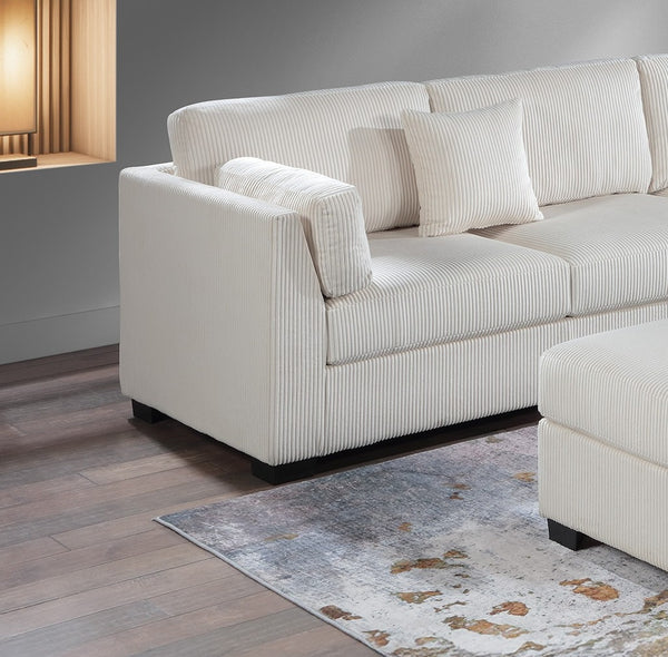 English Elm L-Sectional Corduroy 4-Piece L-Shaped Sectional Sofa Set with Ottoman, Plush Back Cushions & Throw Pillows Beige 34 L x 26 W x 46 H B011S01770
