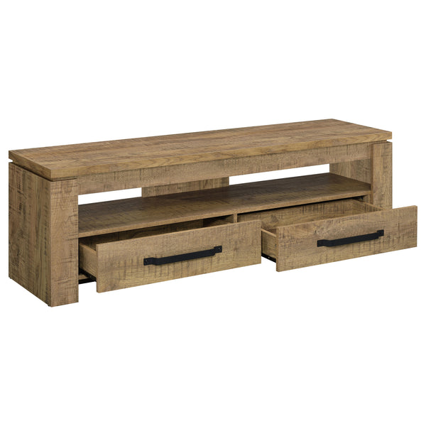 English Elm Tesoro Mango 2-Drawers TV Stand with Open Shelf, Rustic Engineered Wood, Black Pulls, Cord Management B062P376001