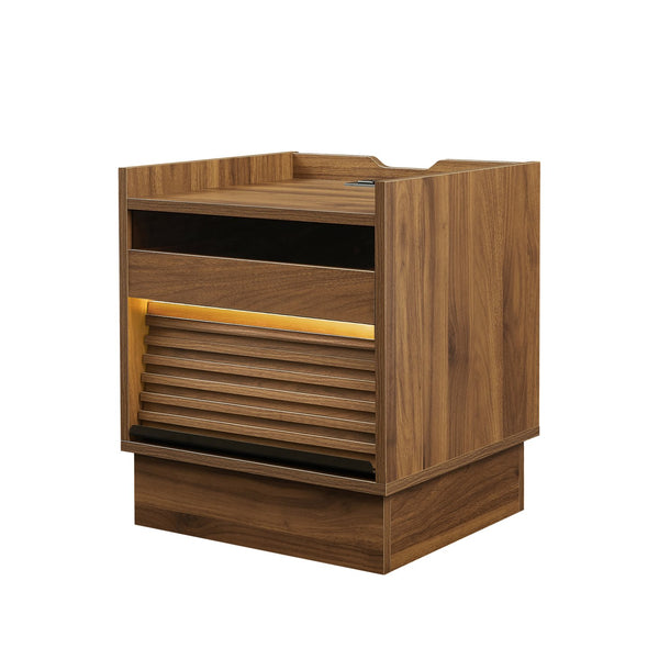 English Elm Christopher Knight Home® - Mid Mid Century Modern Nightstand with USB Charging Station, LED App-Control Lights, 2 Drawers, Sleek Design Brown 22.24 L x 18.7 W x 7.09 H N761P255453Z