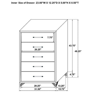 English Elm Malcolm Five Drawer Chest in High Gloss Black with Chrome Pulls for Modern Bedrooms B062P447799