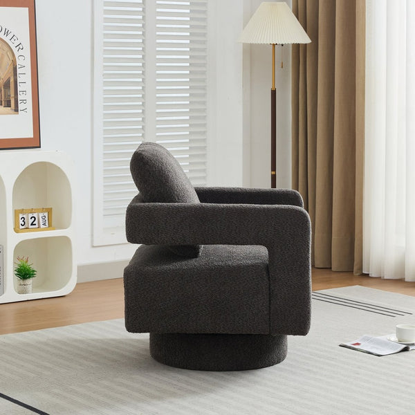 English Elm 29.13" Boucle Swivel Lounge Chair Open Back Sculptural Accent Seat for Living Room Charcoal W3188P280199