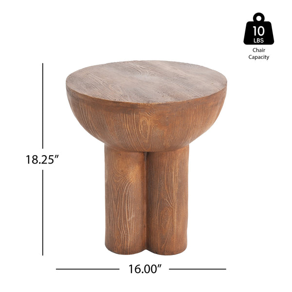English Elm Christopher Knight Home® - Iris Weatherproof Wood-Grain Round MGO Side Table, Brown — Fireproof, Recyclable, Mid-Century Accent N775P300880B