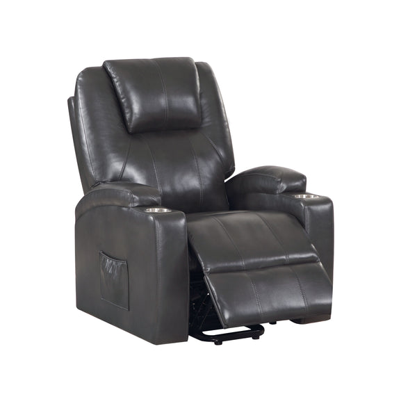 English Elm Gunmetal Leather Aire Power Lift Recliner with Massage, 2 Cup Holders, Pocket Coil Seat, 143° Recline B2726P405705