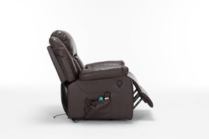 English Elm Electric Power Massage Recliner with Heating & USB Charging, PU Leather, Extra-Dense Cushion Comfort Dark Brown B205S00068
