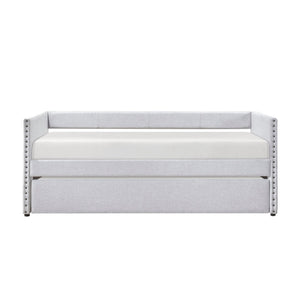 English Elm Modern Upholstered Daybed with Pull Out Trundle Nailhead Trim and Side Storage Pockets Light Gray B011P419504