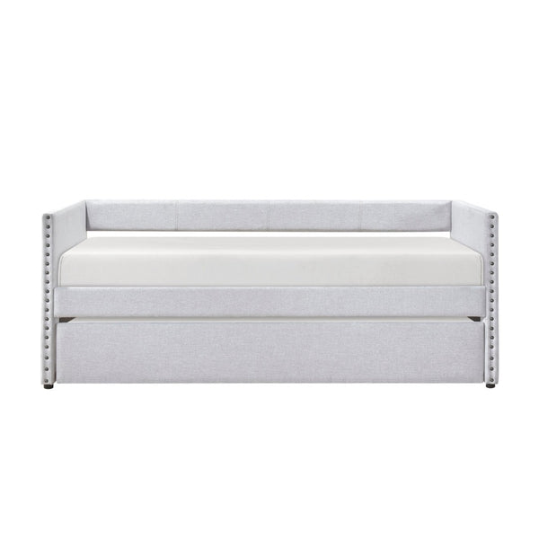 English Elm Modern Upholstered Daybed with Pull Out Trundle Nailhead Trim and Side Storage Pockets Light Gray B011P419504