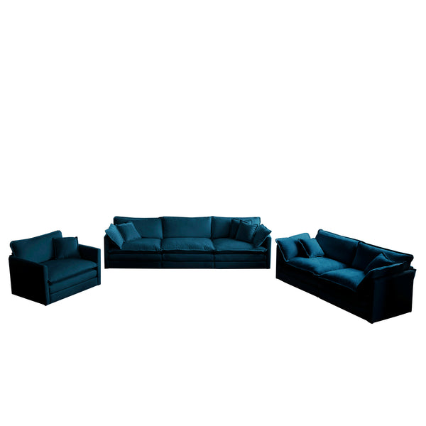 English Elm Modern 3-Piece Sofa Set Blue Chenille — Extra-Deep Seats, Solid Wood Frame, Modular Sectional Comfort W714S00307