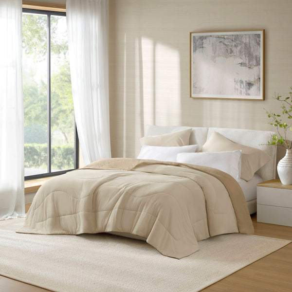 English Elm 1-piece Reversible Tencel Fill Comforter with Sculptural Weave for Full Queen Beds Linen B035P408279