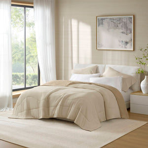 English Elm 1-piece King Reversible Tencel Fill Comforter with Sculptural Weave Cooling Texture Linen B035P408280