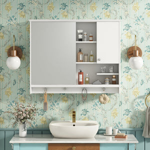 English Elm 36 Inch Wall Mounted Medicine Cabinet with HD Mirror, Adjustable Shelves, Towel Hooks, Modern Style White N710P254924K
