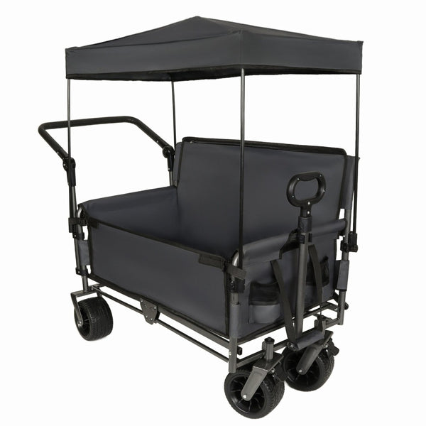 English Elm 3-in-1 Folding Wagon with Canopy Bench Seat 500lb All Terrain Heavy Duty Cart Gray W2932P354212
