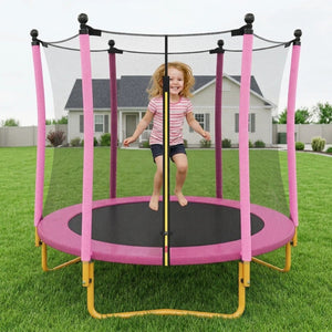 English Elm [without Basketball Hoop] 5.5 Ft Kids Trampoline with Safety Net and Foam Padded Poles Pink N739P443065H