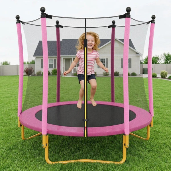 English Elm [without Basketball Hoop] 5.5 Ft Kids Trampoline with Safety Net and Foam Padded Poles Pink N739P443065H