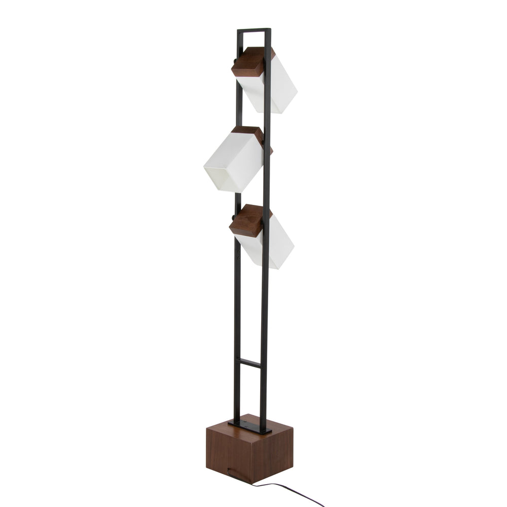 English Elm Bento 67.5" Contemporary Floor Lamp - Black Metal & Walnut Wood with Three Adjustable White Shades B202P224134