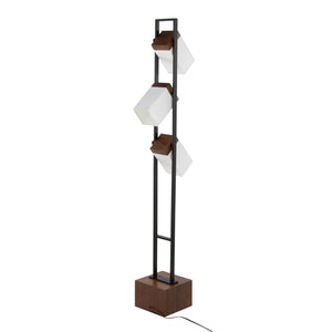 English Elm Bento 67.5" Contemporary Floor Lamp - Black Metal & Walnut Wood with Three Adjustable White Shades B202P224134