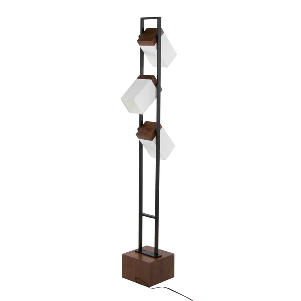 English Elm Bento 67.5" Contemporary Floor Lamp - Black Metal & Walnut Wood with Three Adjustable White Shades B202P224134