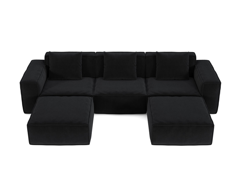 English Elm 118-Inch Modular Sofa Bed – Versatile Black Corduroy Cloud Velvet With Flexible Configuration & Comfort W3147S00026