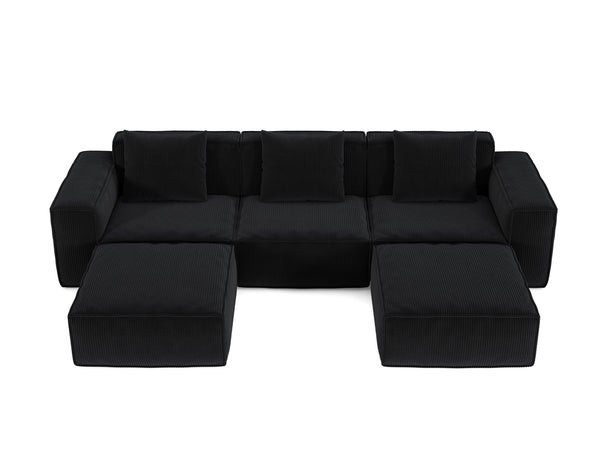 English Elm 118-Inch Modular Sofa Bed – Versatile Black Corduroy Cloud Velvet With Flexible Configuration & Comfort W3147S00026