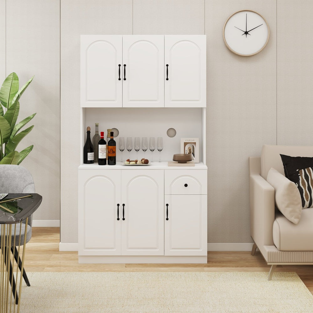 English Elm Kitchen Island with Extensible Wood Top Spice Towel Rack Storage on Casters W282S00034