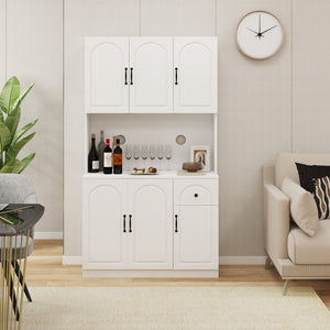 English Elm Kitchen Island with Extensible Wood Top Spice Towel Rack Storage on Casters W282S00034