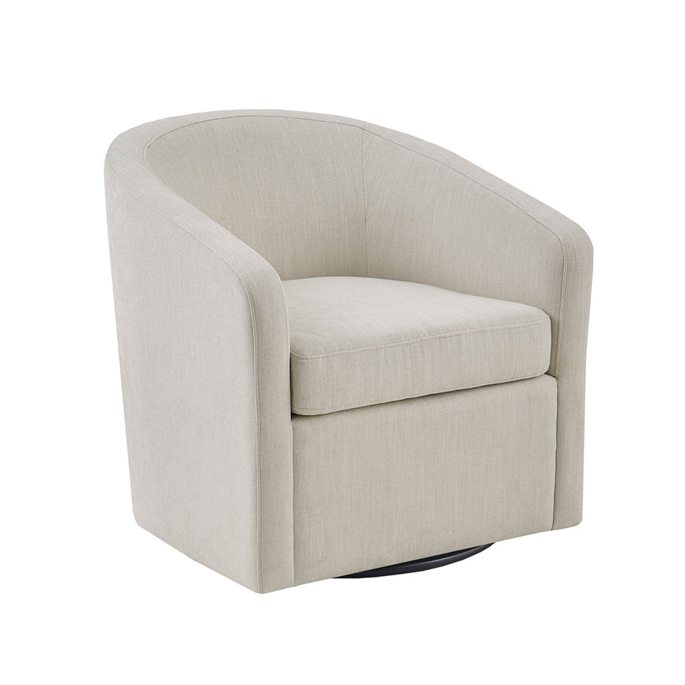JLA Home Martha Stewart - Swivel Martha Stewart Amber Chair in Soft Ivory Fabric with 360° Metal Base, Plush Foam Comfort MT103-0132