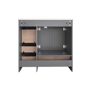 English Elm 36 36" Modern Shaker Bathroom Vanity with Ceramic Sink, Soft-Close Drawers & Doors, Durable Handles Grey N729P288872E