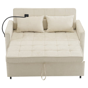 English Elm 56.9" Loveseat Sofa Bed with Chenille Upholstery, USB Ports, Phone Holder, Side Pockets, Reclining Backrest Beige N719P208853A