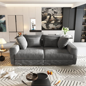 English Elm 102.4 Inch Plush Corduroy Cloud Sofa Deep Seat Four Person Convertible Lounge for Living Room Grey W1885S00284