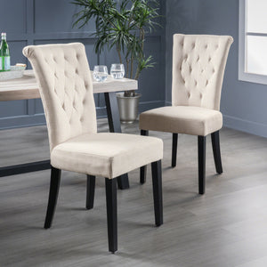English Elm Christopher Knight Home® - KD Velvet Tufted Dining Chair with High Buttoned Back and Flared Design, Sturdy Dark Wood Legs Light beige 54259.00LBG