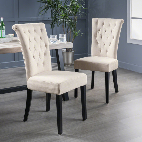 English Elm Christopher Knight Home® - KD Velvet Tufted Dining Chair with High Buttoned Back and Flared Design, Sturdy Dark Wood Legs Light beige 54259.00LBG