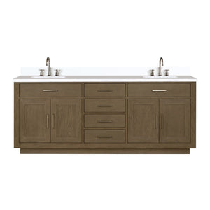English Elm Grey Oak Double Bath Vanity With White Quartz Top & Faucet Set - Modern Design, Easy Installation! B2731P257831