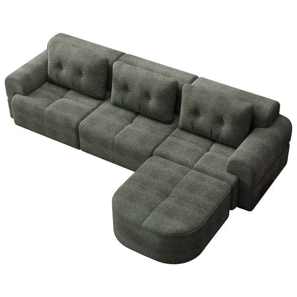 English Elm Modular Sectional Sofa with Chaise Full Foam Build Woven Fabric for Living Room Blackish Green W2379S00006