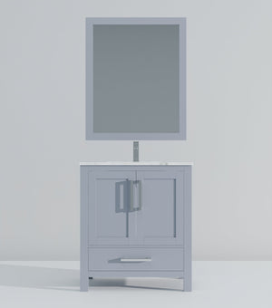 English Elm Dark Grey Bath Vanity Set With Carrara Marble Top, Chrome Faucet & Matching 28" Mirror - Stylish Upgrade! B2731S01250